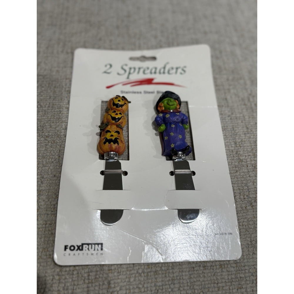 Fox Run Craftsmen Halloween Cheese Spreaders Pumpkin Witch Stainless Steel Set